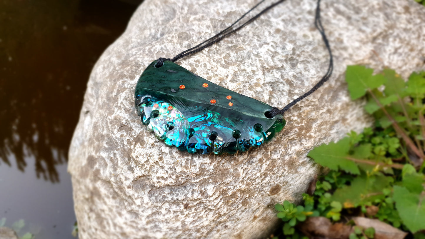 Extra Large Pounamu Paua and Epoxy Resin Breastplate "Matariki"