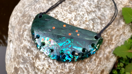 Extra Large Pounamu Paua and Epoxy Resin Breastplate "Matariki"