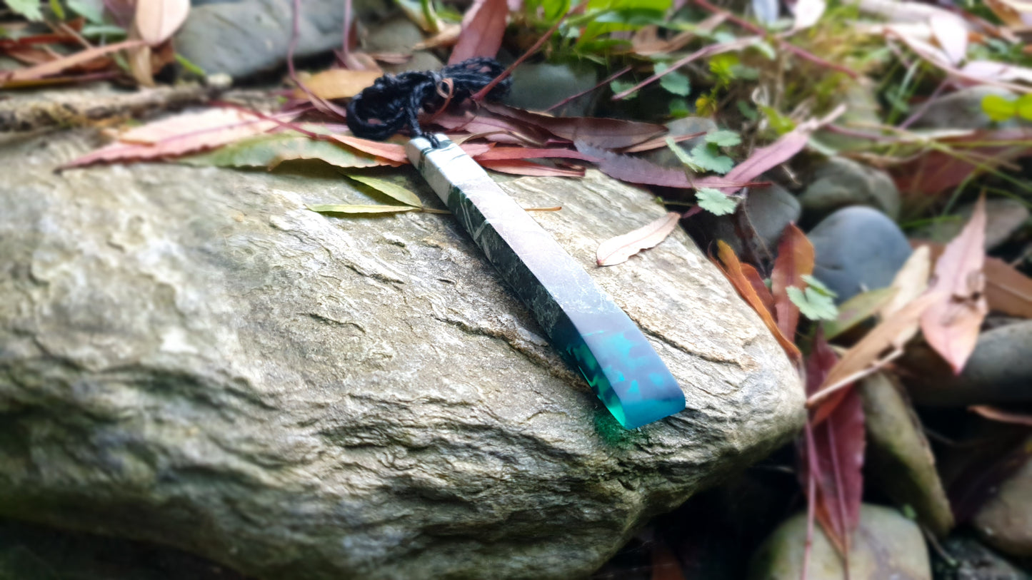 Long Pounamu Paua and Epoxy Resin Toki