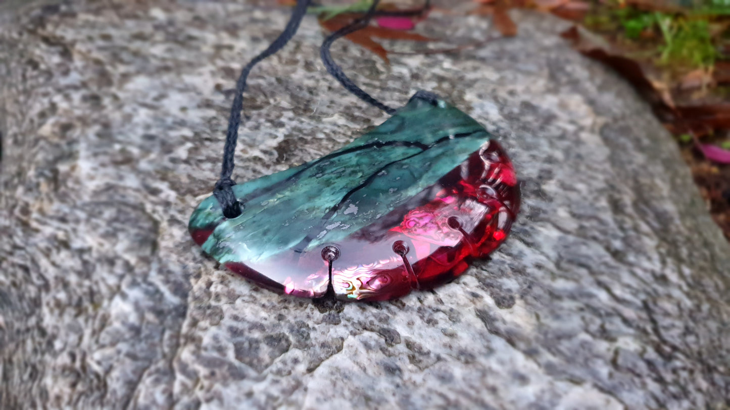 Extra Large Pounamu Paua and Epoxy Resin Breastplate