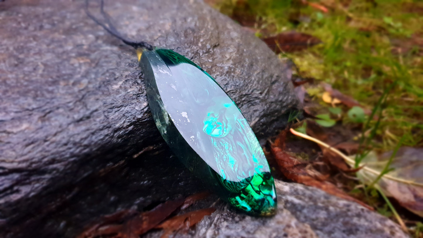 Extra Large Pounamu Paua and Epoxy Resin Rau