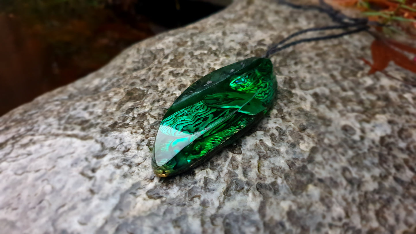Extra Large Pounamu Paua and Epoxy Resin Rau