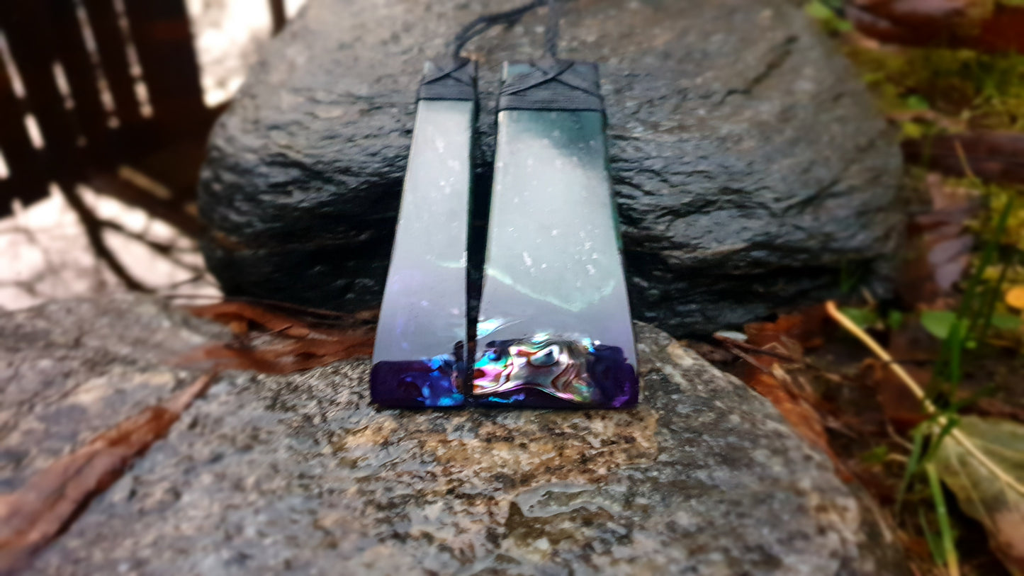 Large Pounamu Paua and Epoxy Resin Toki (Set)