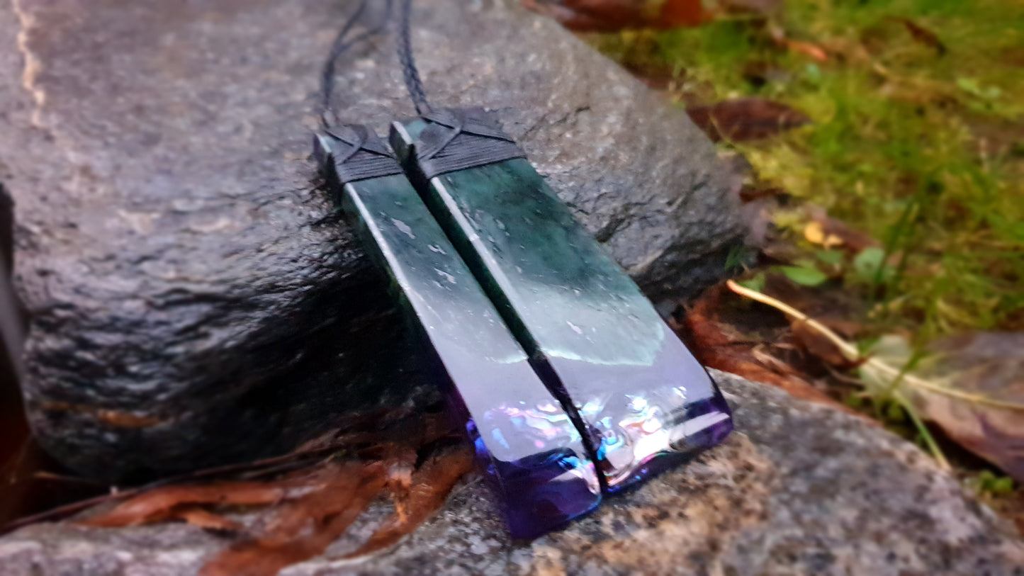 Large Pounamu Paua and Epoxy Resin Toki (Set)