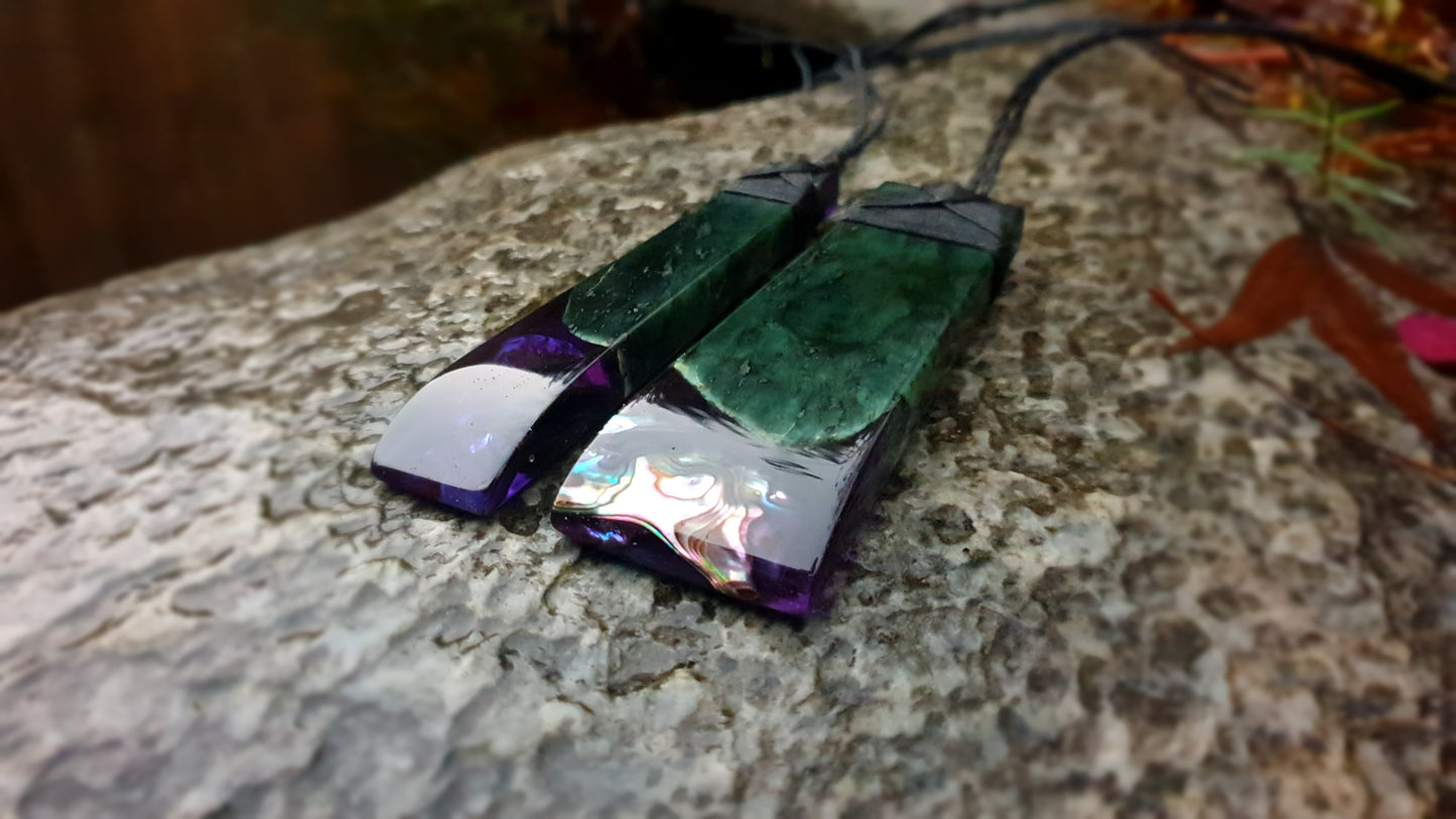 Large Pounamu Paua and Epoxy Resin Toki (Set)