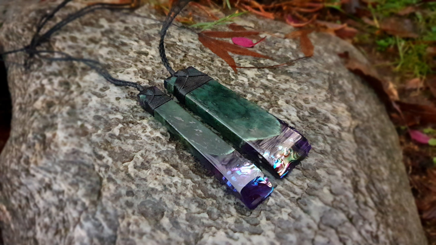 Large Pounamu Paua and Epoxy Resin Toki (Set)