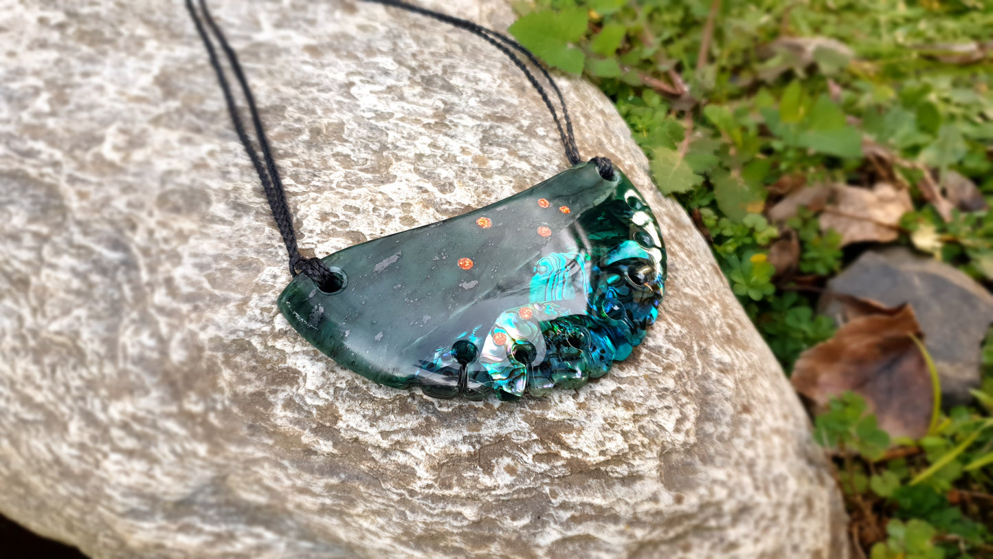 Extra Large Pounamu Paua and Epoxy Resin Breastplate "Matariki"