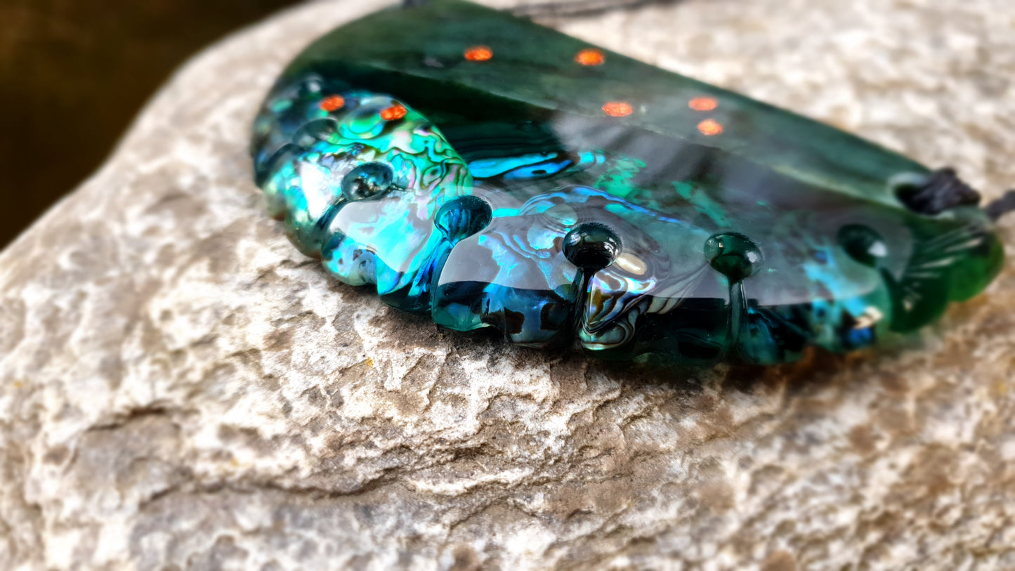Extra Large Pounamu Paua and Epoxy Resin Breastplate "Matariki"