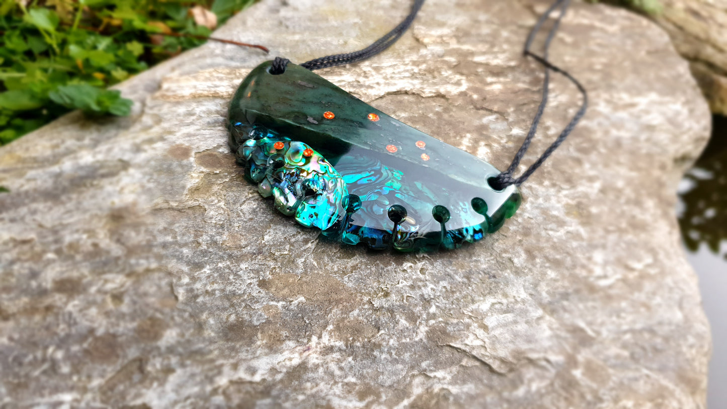 Extra Large Pounamu Paua and Epoxy Resin Breastplate "Matariki"