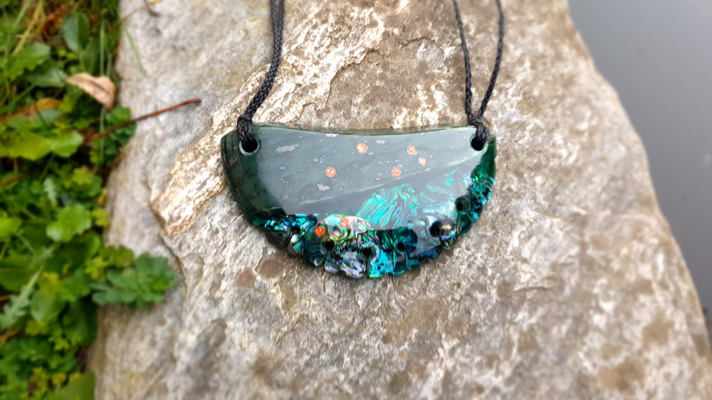 Extra Large Pounamu Paua and Epoxy Resin Breastplate "Matariki"