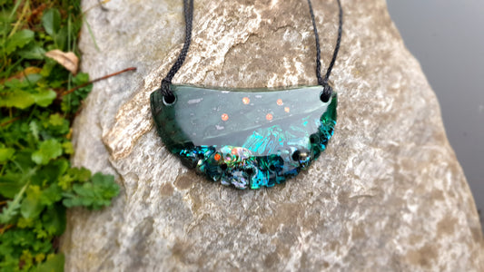 Extra Large Pounamu Paua and Epoxy Resin Breastplate "Matariki"