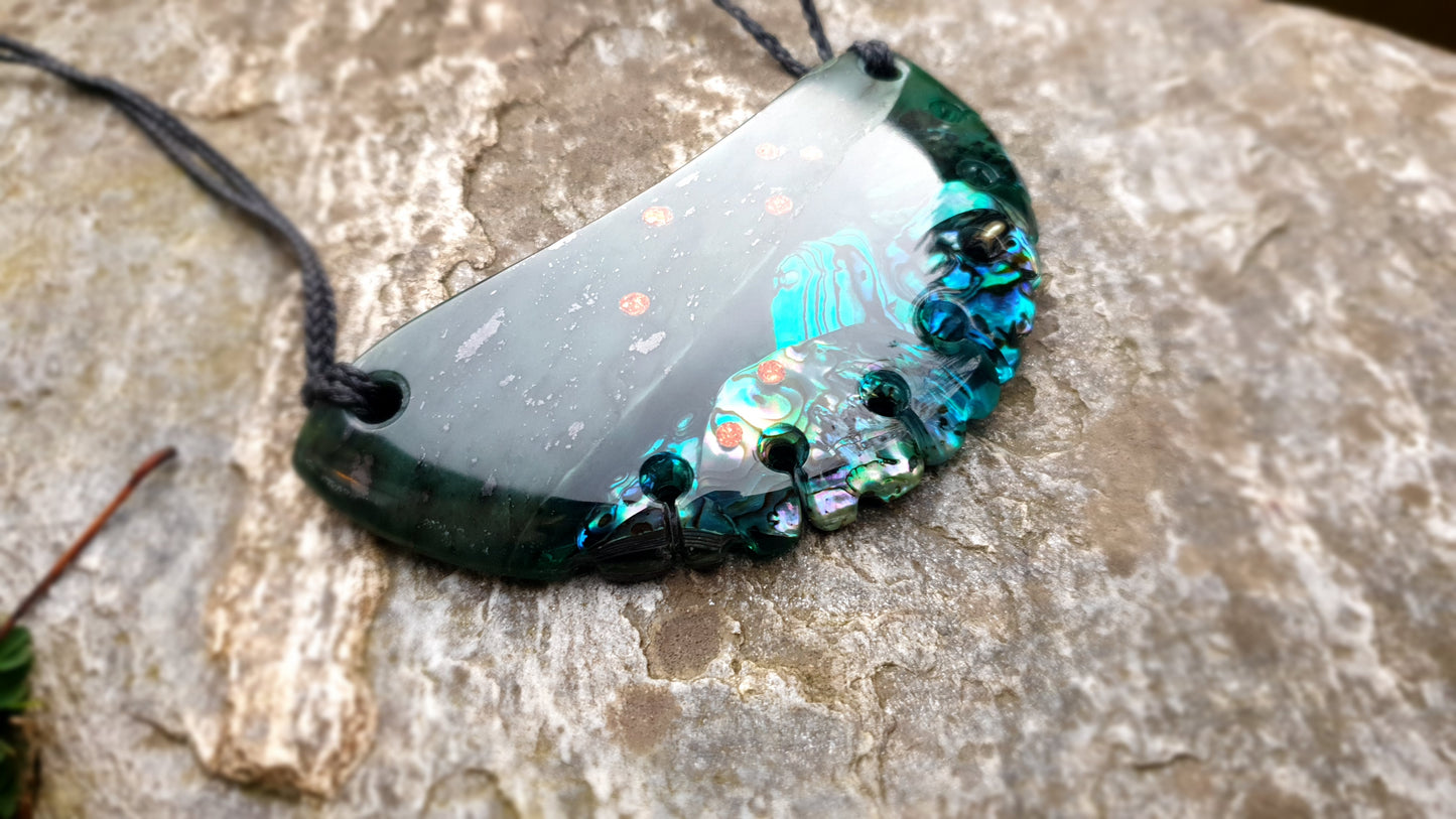 Extra Large Pounamu Paua and Epoxy Resin Breastplate "Matariki"