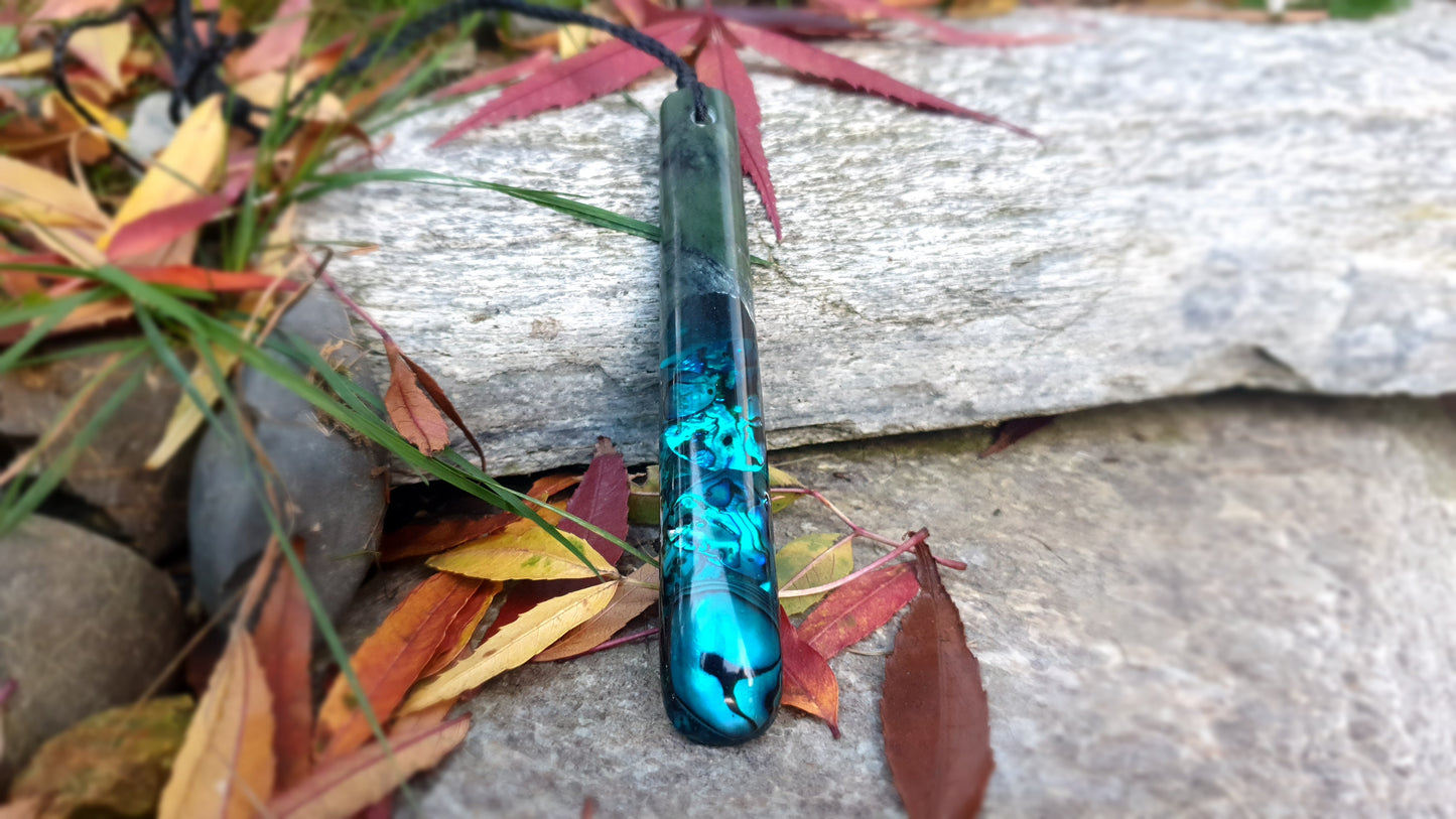 Extra Long Pounamu Paua and Epoxy Resin Drop