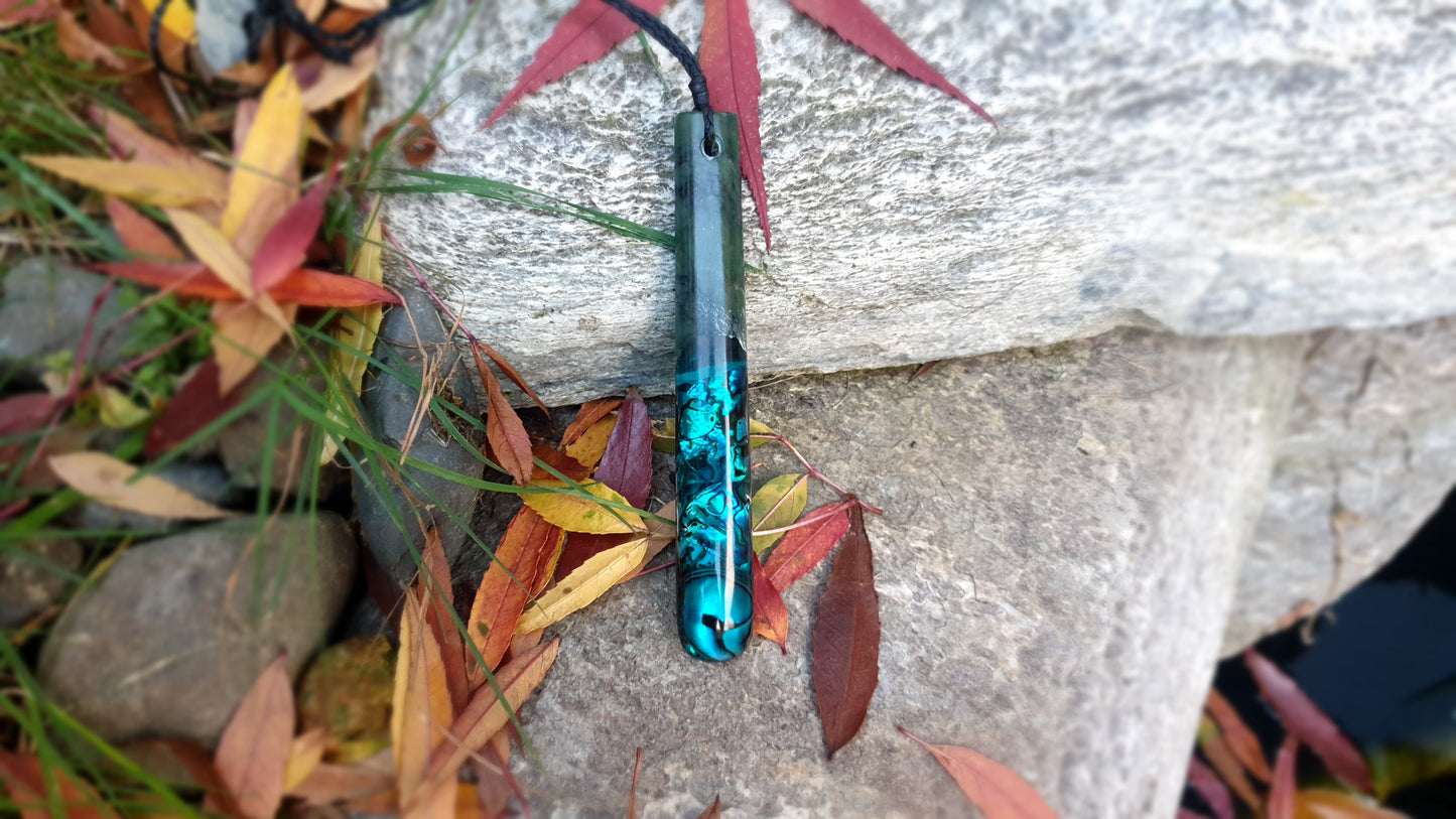 Extra Long Pounamu Paua and Epoxy Resin Drop