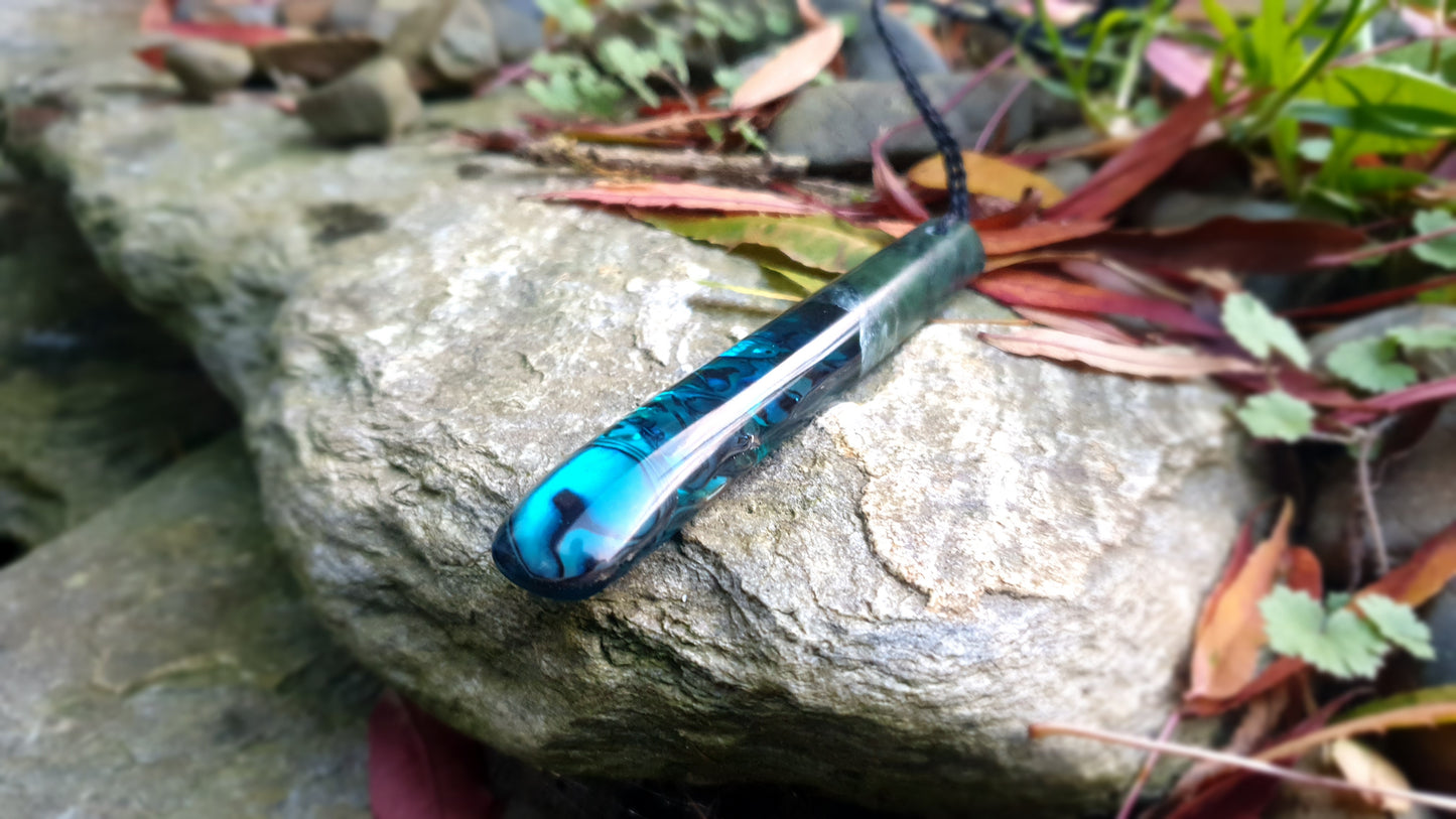 Extra Long Pounamu Paua and Epoxy Resin Drop