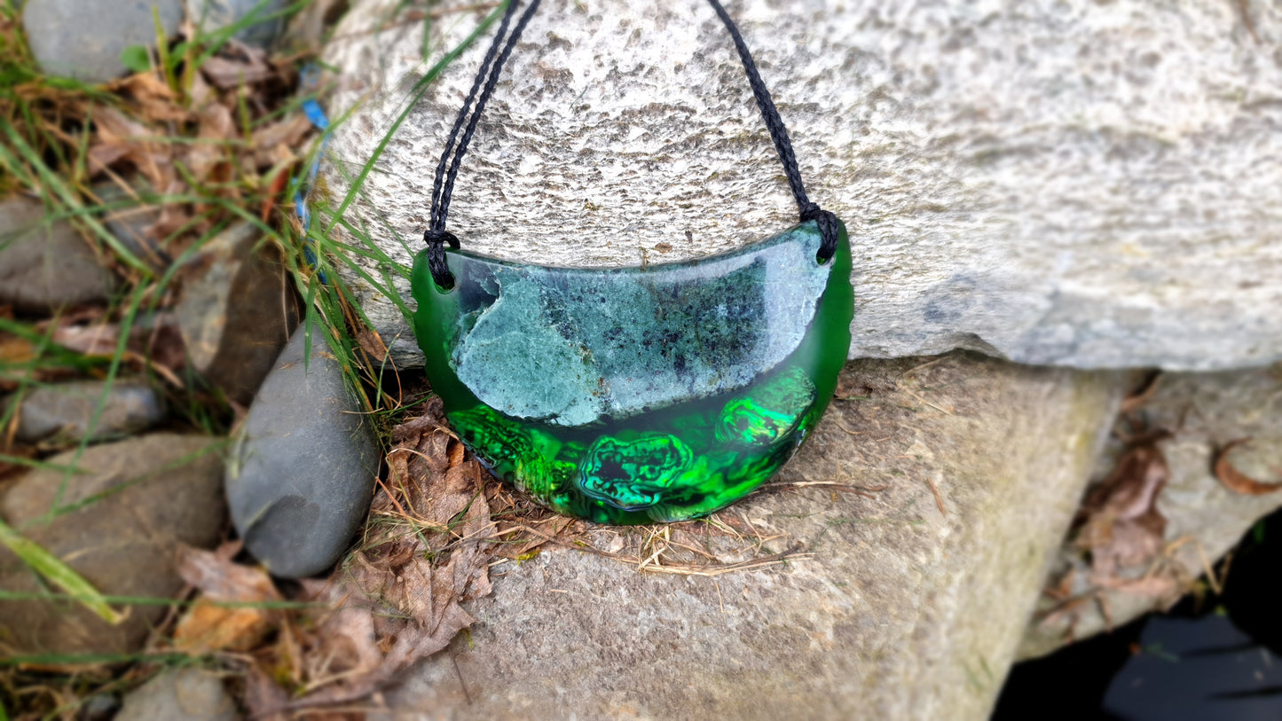 Extra Large Pounamu Paua and Epoxy Resin Breastplate