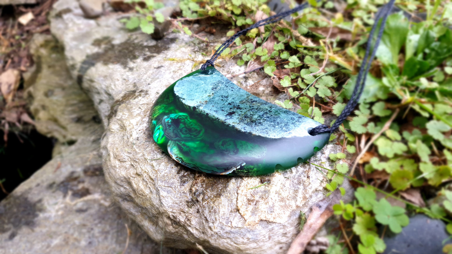 Extra Large Pounamu Paua and Epoxy Resin Breastplate