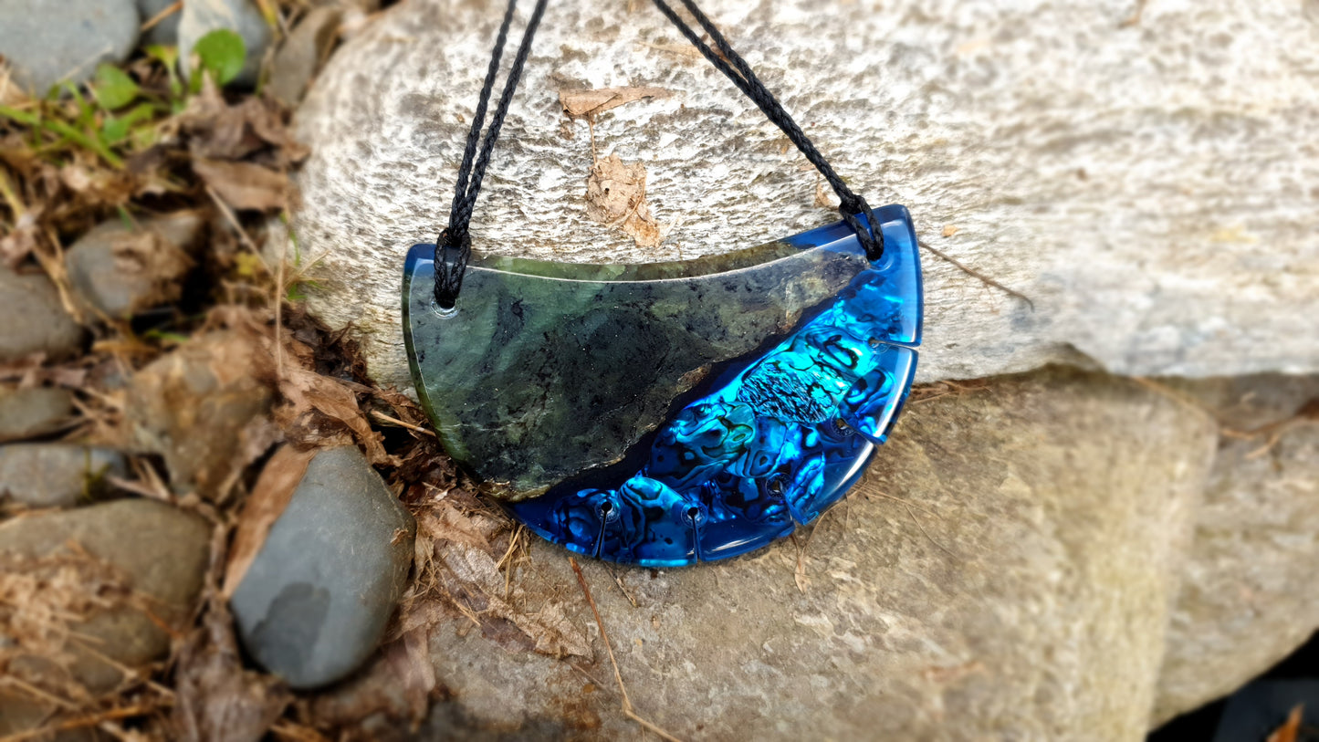 Extra Large Pounamu Paua and Epoxy Resin Breastplate