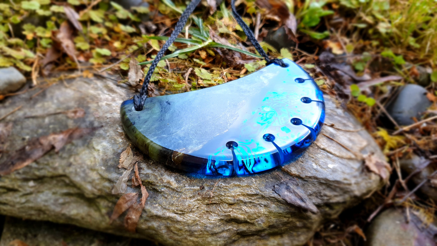 Extra Large Pounamu Paua and Epoxy Resin Breastplate