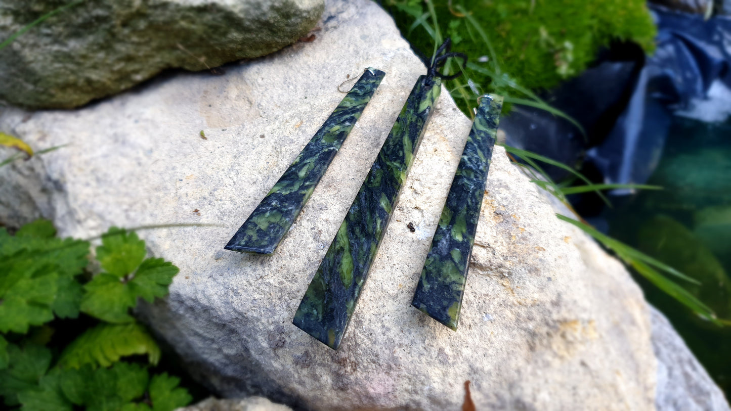 Long Pounamu Toki and Earrings Set