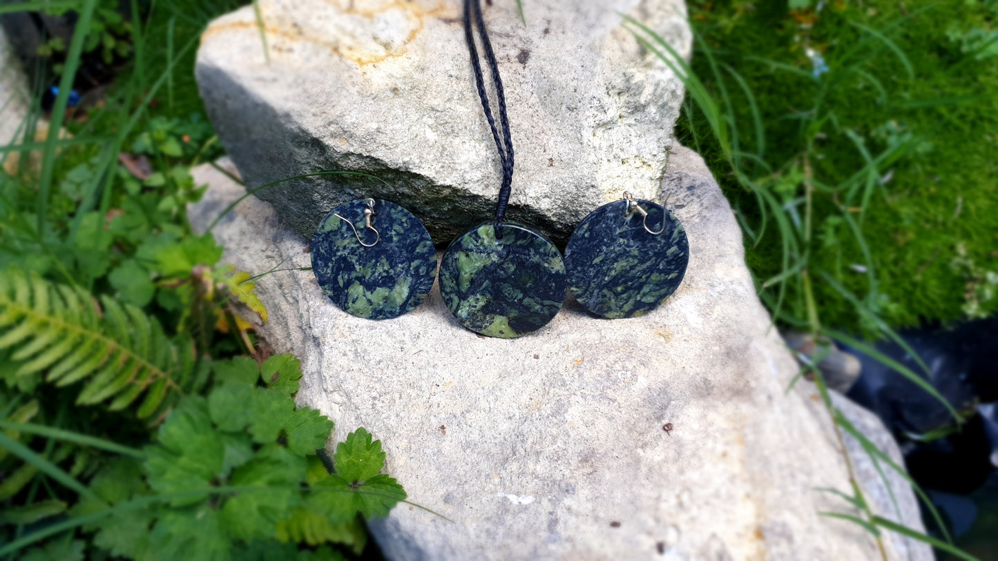 Round Pounamu and Earrings Set