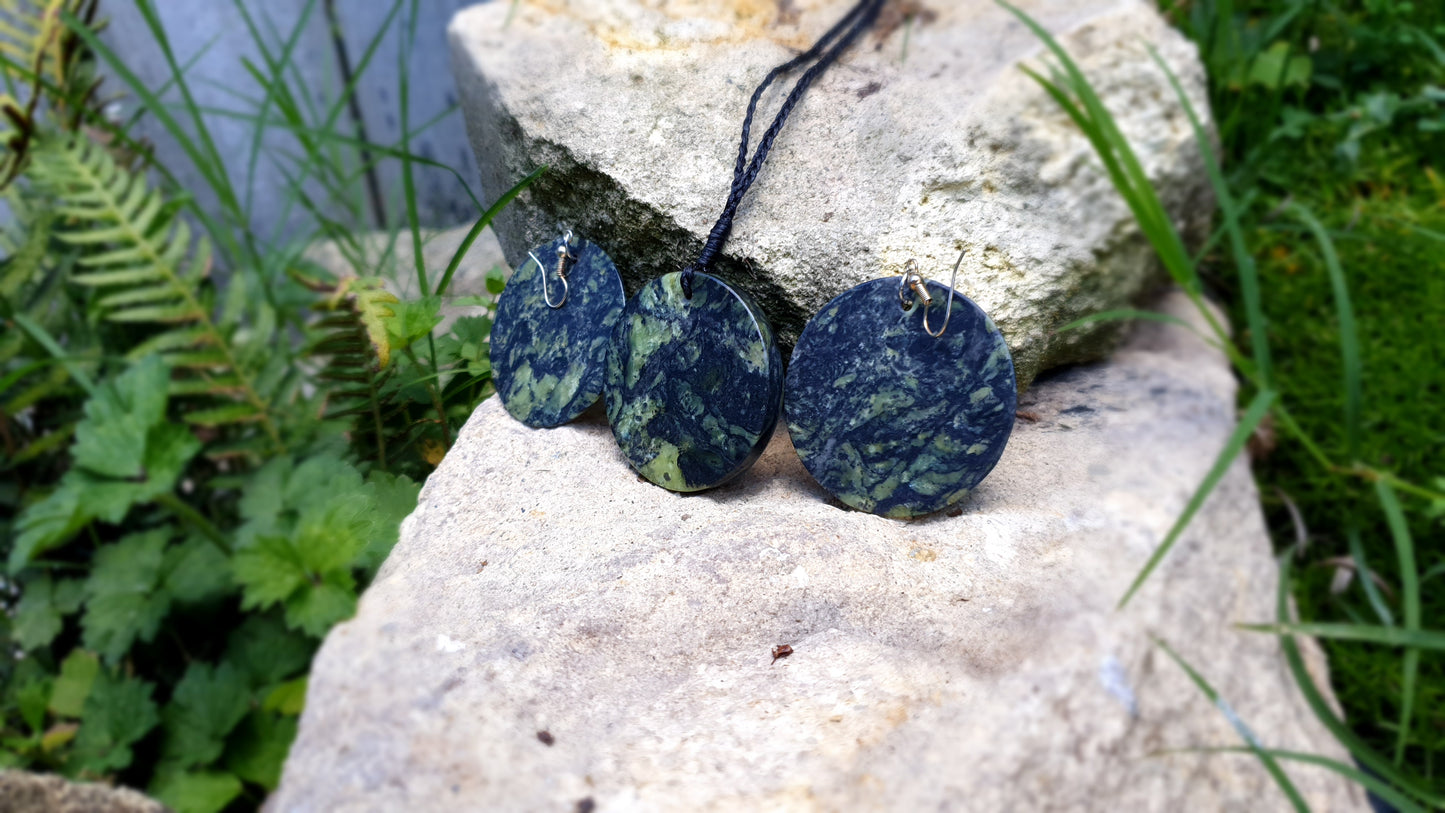 Round Pounamu and Earrings Set