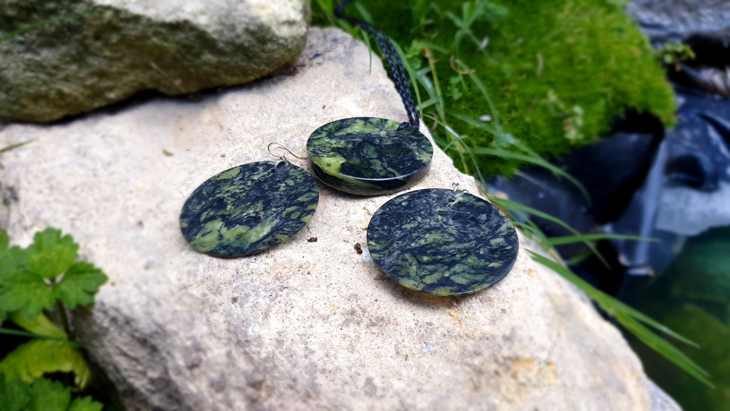 Round Pounamu and Earrings Set