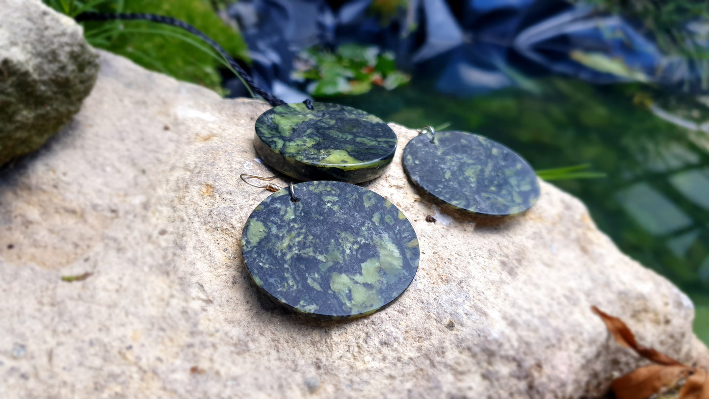 Round Pounamu and Earrings Set