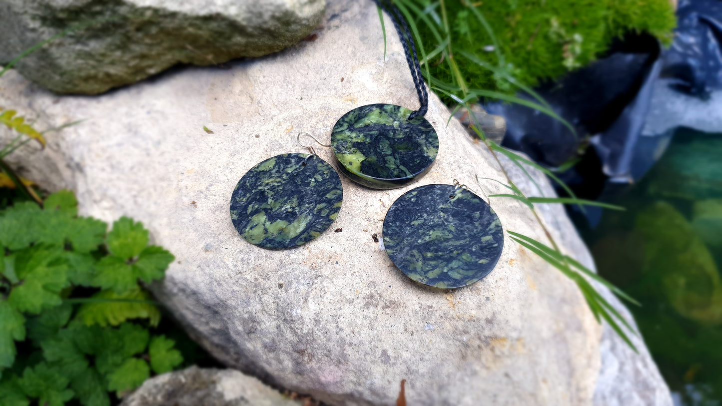 Round Pounamu and Earrings Set