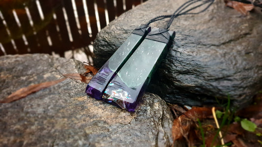 Large Pounamu Paua and Epoxy Resin Toki (Set)