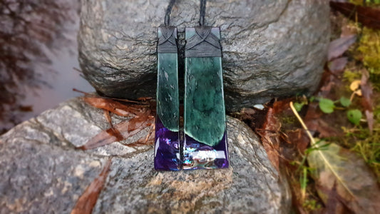 Large Pounamu Paua and Epoxy Resin Toki (Set)