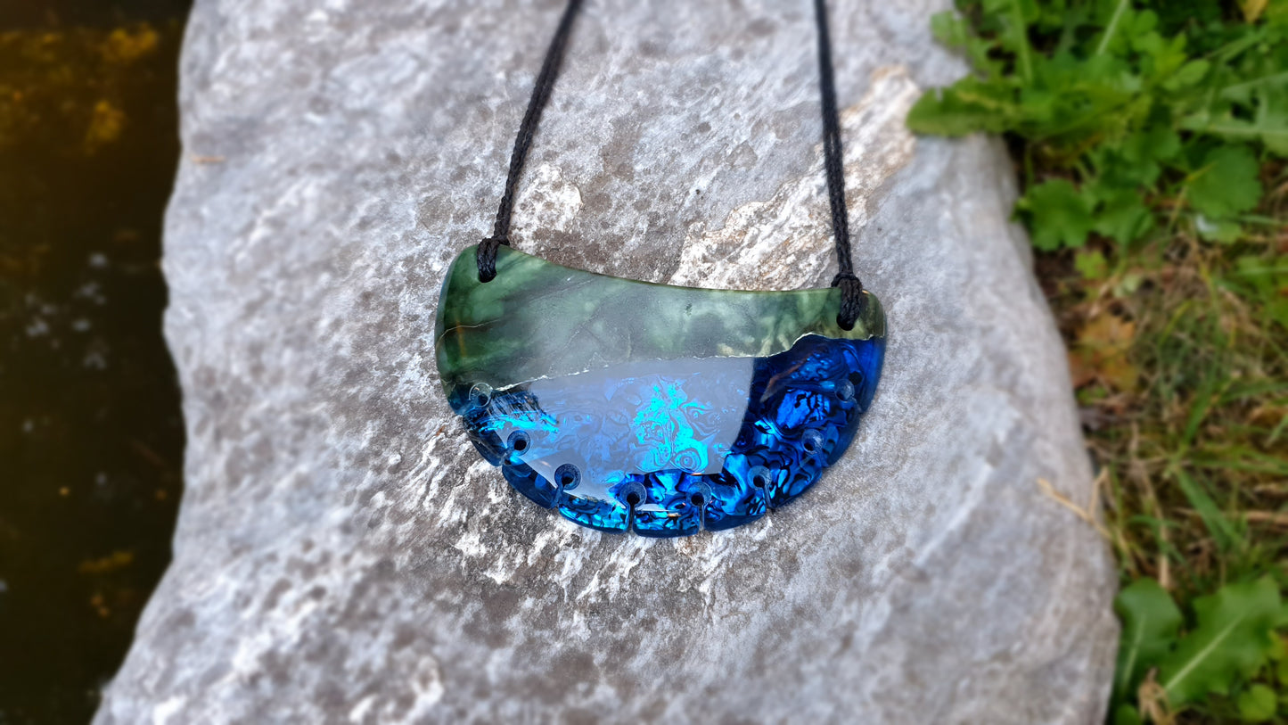 Extra Large Pounamu Paua and Epoxy Resin Breastplate