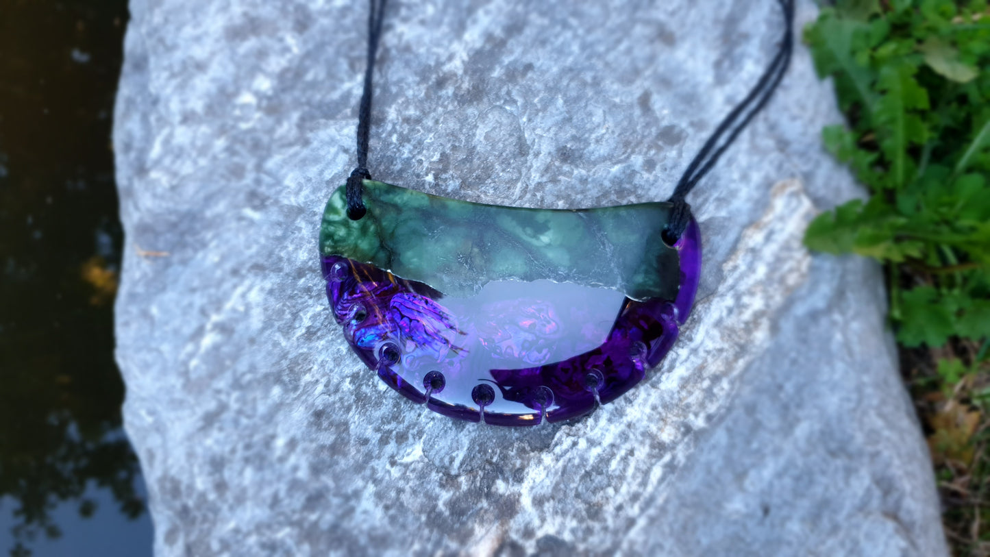 Extra Large Pounamu Paua and Epoxy Resin Breastplate