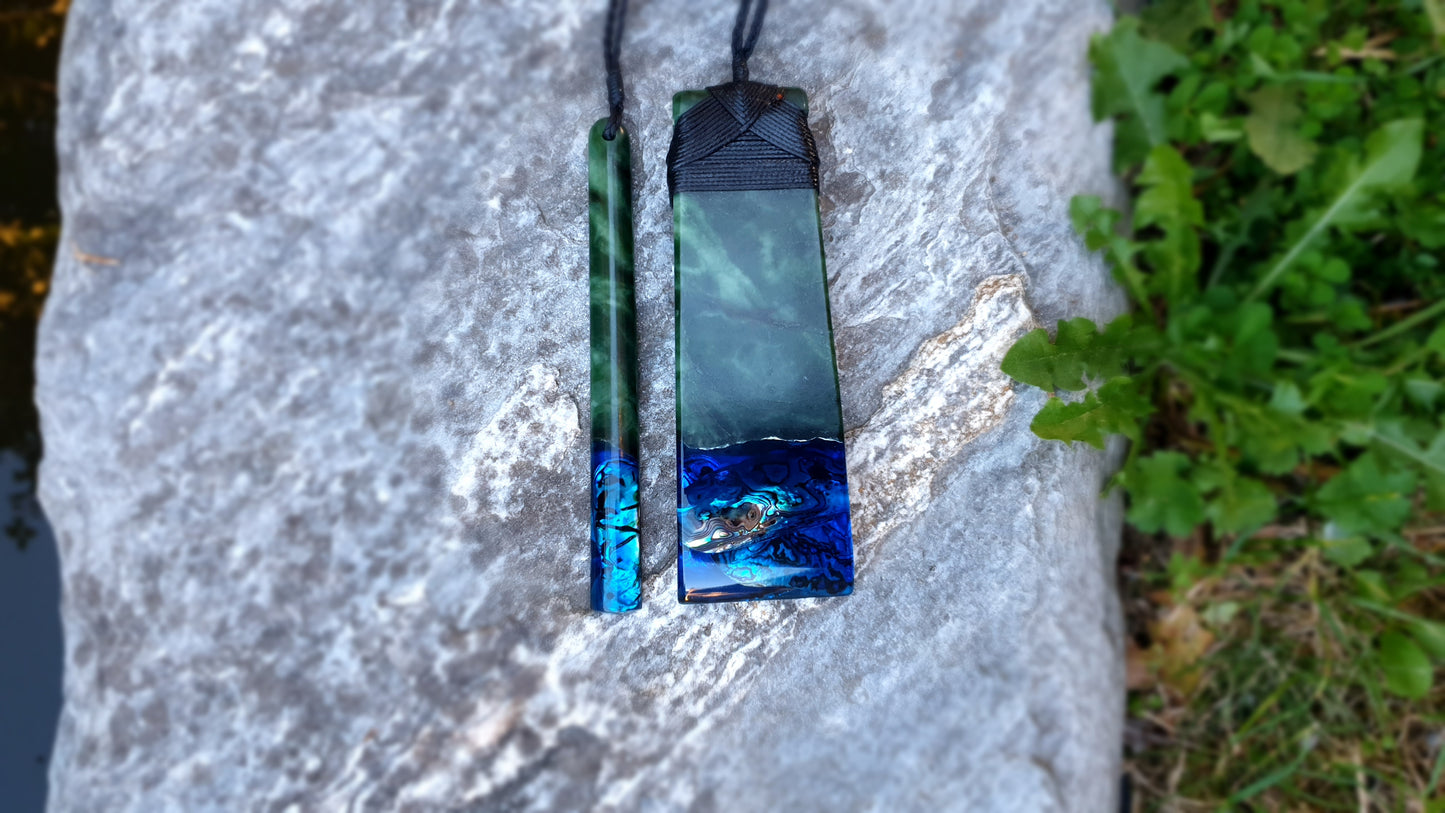 Large Pounamu Paua and Epoxy Toki & Drop Set
