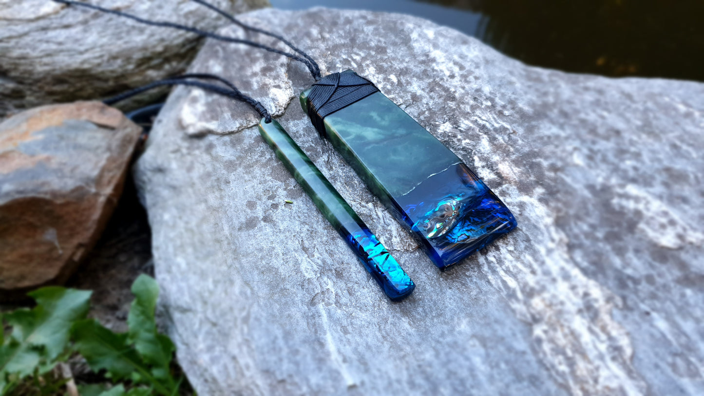Large Pounamu Paua and Epoxy Toki & Drop Set