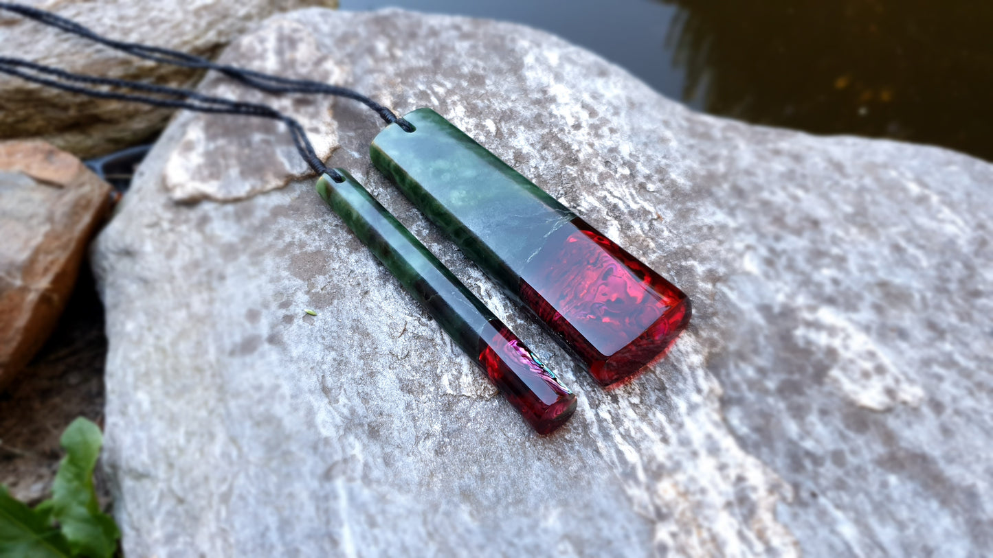 Large Pounamu Paua and Epoxy Toki & Drop Set